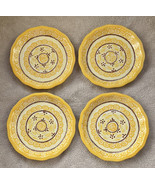 Set 4 Temptations Tara Old World Yellow Maroon Ruffled Salad Plates Oven... - $28.99