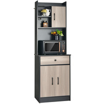 3-Door 71&quot; Kitchen Buffet Pantry Storage Cabinet W/Hutch Adjustable Shelf Black - £308.14 GBP