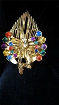 Vintage Goldtone Prong Set Multi Colored Rhinestones Butterfly Brooch Pin - £21.23 GBP