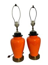 Vintage Retro Ginger Jar Style Orange Ceramic Table Lamps (2) 1970’s Mid... - $201.13 CAD