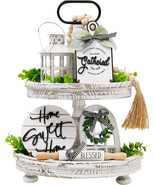 Set of 16 Farmhouse Tiered Tray Decor with 1 Lantern Artificial Plant&amp; C... - €34,42 EUR