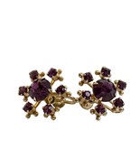 Vintage Womens Screw Back Gold Earrings Deep Purple 7 Glass Stones Round  - $21.78