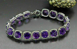 10Ct Cushion Cut Simulated Amethyst &amp;  Bracelet Gold Plated 925 Silver - £135.95 GBP