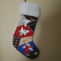 Quilted Fabric Patchwork Applique Christmas Stocking Angel 17x13 - $17.81