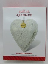 2014 Hallmark OUR FIRST CHRISTMAS Porcelain Heart Ornament Snowflake Rhinestone - £4.74 GBP