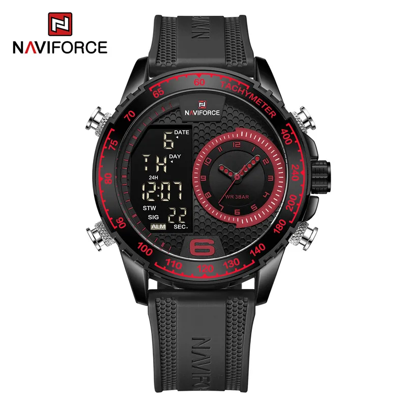  Naviforce Fashion Men&#39;s Watch  Waterproof Male Wristwatch 24 Hour LCD Display   - £95.81 GBP