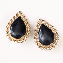Vintage Black Resin and Gold Teardrop Clip-On Earrings, 1.25 in. - £7.80 GBP