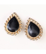 Vintage Black Resin and Gold Teardrop Clip-On Earrings, 1.25 in. - £7.78 GBP