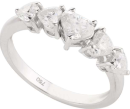 Five Diamond Heart Engagement Band Ring in 18k Solid White Gold - £1,852.58 GBP