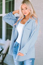 Sky Blue Roll Tab Sleeve Ribbed Cording Shacket - $25.51