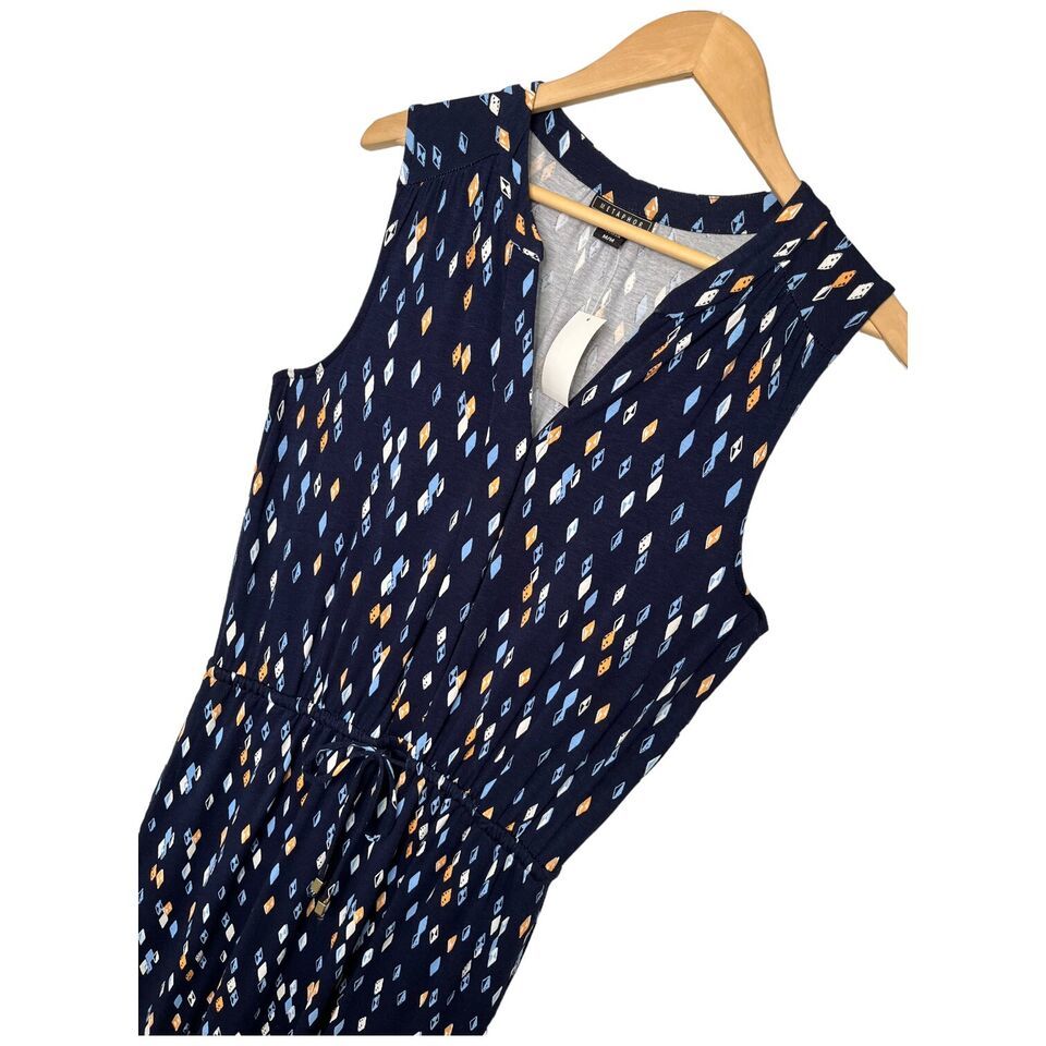 New Metaphor Geometric Diamond Sleeveless Drawstring Waist Shirt Dress Navy M Item image 2