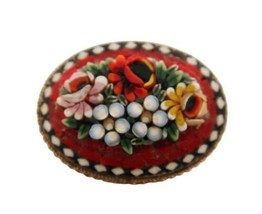 Vintage red green &amp; yellow micro mosiac tile flower brooch made in Italy - £19.74 GBP