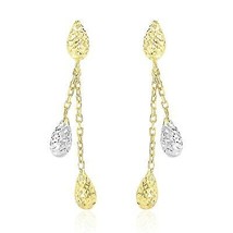 14k Two-Tone Gold 1.38in Long Double Chain Earrings with Diamond Cut Teardrops - £233.24 GBP