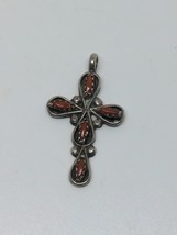 Vintage Sterling Silver 925 Red Coral Cross Pendant - £12.59 GBP