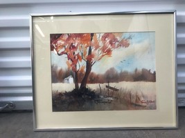 Vera Gilbert Original Signed Watercolor Painting Fall Country Scene Framed - £78.34 GBP