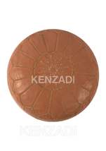 Moroccan leather pouf, round pouf, berber pouf, bright brown pouf with beige emb - £55.15 GBP