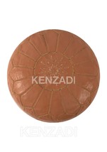 Moroccan leather pouf, round pouf, berber pouf, bright brown pouf with beige emb - £55.15 GBP