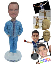 Personalized Bobblehead Stylish Dude In All Denim Attirewith Hands In His Pocket - £71.97 GBP