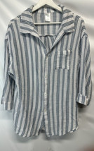 Kona Sol Blue, White Striped Gauze Button Front Blouse Top M - $17.79