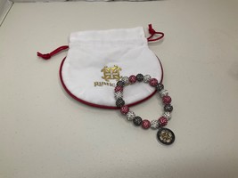 Rustic Cuff Pink, Grey &amp; Silver Crystal Beads Stretch Bracelet w/White Bag - £12.69 GBP
