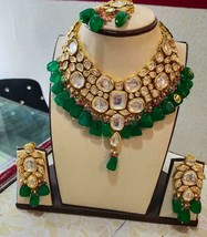 Indian Bollywood Bridal Fashion Jewelry Kundan Enamel Necklace Gold Plated Set - £186.01 GBP