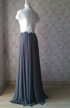 Gray Long Chiffon Skirt Outfit Women Side Split Chiffon Skirt for Wedding image 3