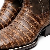 TUCSON Genuine Caiman Belly Skin Cowboy Boot from Western Collection Stone Brown image 4