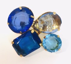 Shades of Blue &amp; Gold Tone Cluster Brooch (Plastic or Acrylic) - £6.27 GBP