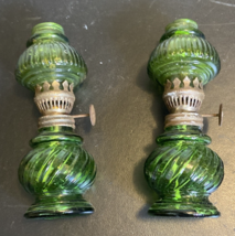 Set Of 2 Vintage Miniature Green Glass Kerosene / Oil made in Hong Kong ... - $19.99