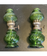 Set Of 2 Vintage Miniature Green Glass Kerosene / Oil made in Hong Kong ... - $375.43 MXN