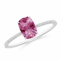 ANGARA Thin Shank Cushion Cut Pink Tourmaline Ring With Diamond Accents - £730.14 GBP