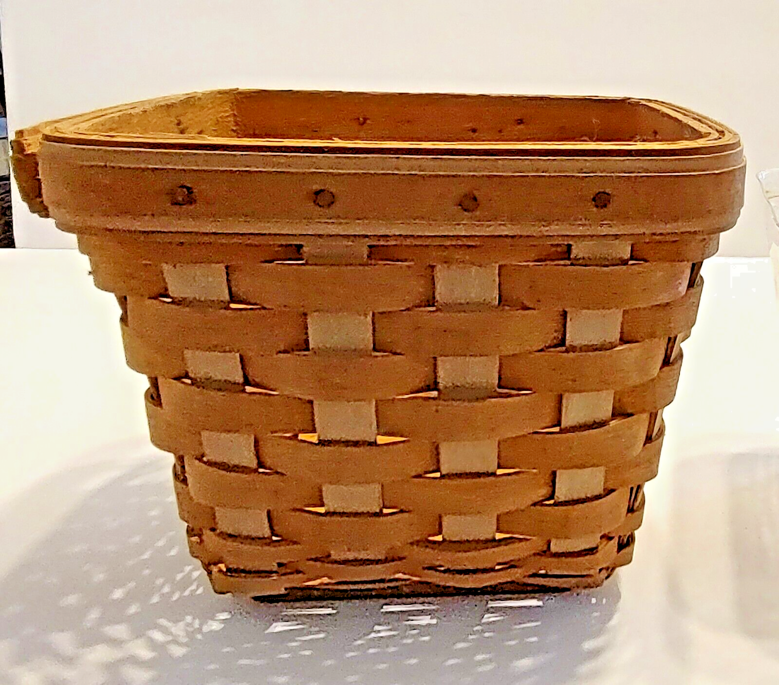 Longaberger Small Square Tapered Woven Wood Basket Handmade 2004 Plastic Liner - £23.77 GBP