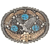 Navajo Silver Gold EAGLE BELT BUCKLE Arizona Kingman Turquoise by Tom Ah... - $563.31
