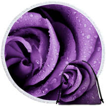 Dew Covered Purple Rose Round Beach Towel - $14.90+