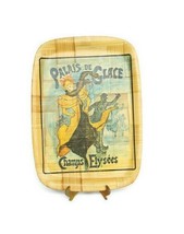 Vtg French bamboo serving tray Jules Chenet Champs Elysees ice skating woman - £17.66 GBP