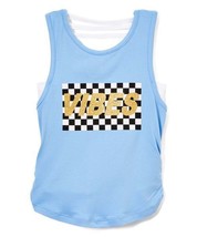 $24 Dreamstar Della Robbia Blue Checkerboard Vibes Strappy Shirred Tank ... - $10.83