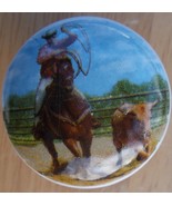 Ceramic Cabinet Knobs Knob w/ Calf Roping Rodeo horse - $6.11 CAD