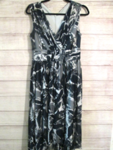 Coldwater Creek Dress Size 6 Sleeveless V-Neck Mid-Calf Black Gray Geome... - $10.99