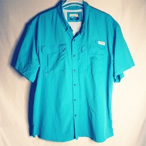 Magellan Outdoors Fish Gear Angler Fit Short Sleeve Cyan Men&#39;s Shirt Size XL - £17.36 GBP