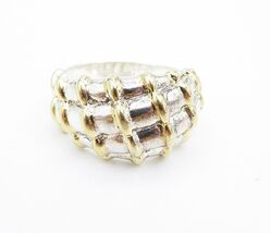 925 Sterling Silver Vintage Shiny Two Tone Fluted Dome Band Ring Sz 11 R... - $62.20