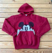 Vintage Walt Disney world kid’s Mickey pullover hoodie sweatshirt size L red A1 - $23.08