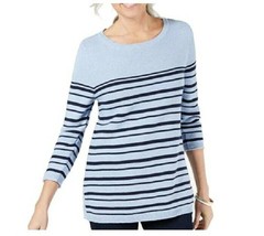 Karen Scott Women Plus Size XXL Light Blue Striped Lace Up Boat Neck Sweater NEW - £11.04 GBP
