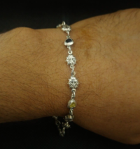 Silver bracelet vintage sterling Ladybug 925 link chain cuff lucky charm... - €21,65 EUR