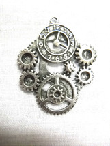 Steampunk Clock Gears Solid Cast Usa Pewter Pendant On Adjustable Cord Necklace - £9.44 GBP