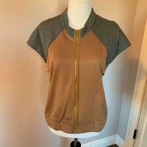 NWOT VPL Beige and Gray Sleeveless Bomber Jacket SZ M - $98.01