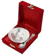 Aluminium -Silver Plated Small Bowl Set with Spoon Size - 3.5 Inch Diame... - £11.09 GBP