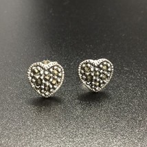 Marcasites Sterling Silver Heart Stud Earrings - £22.22 GBP