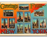 Multiview Buildings Large Letter Greeting New York City UNP Linen Postca... - $5.64