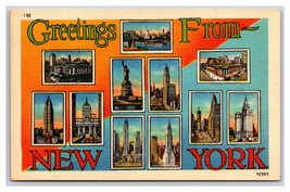 Multiview Buildings Large Letter Greeting New York City UNP Linen Postcard Y11 - £4.49 GBP