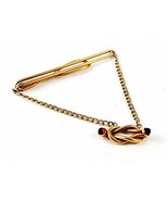 1950&#39;s Gold Tone &amp; Red Hanging Chain Tie Clasp By SWANK 92116 - £27.12 GBP